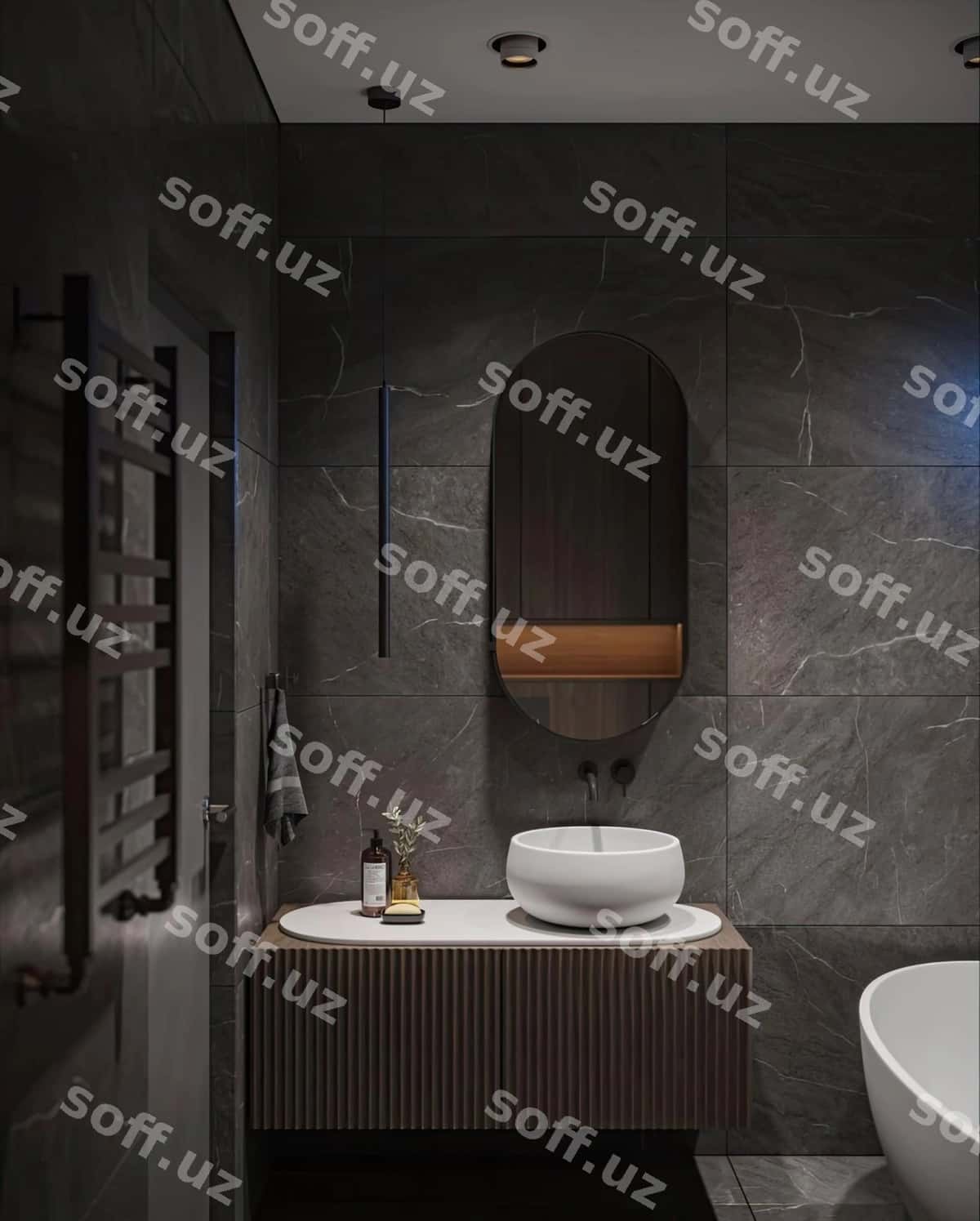 Chilgan, tualet va akrilyli hammom | Bathroom with sink toilet mirror 1
