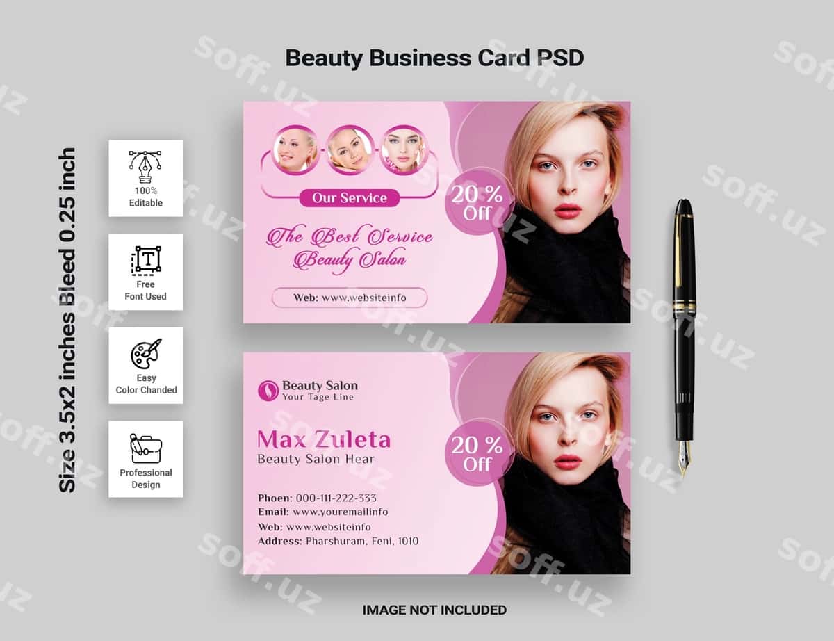 Go'zalik salon biznes karta PSD | Beauty salon business card psd 1