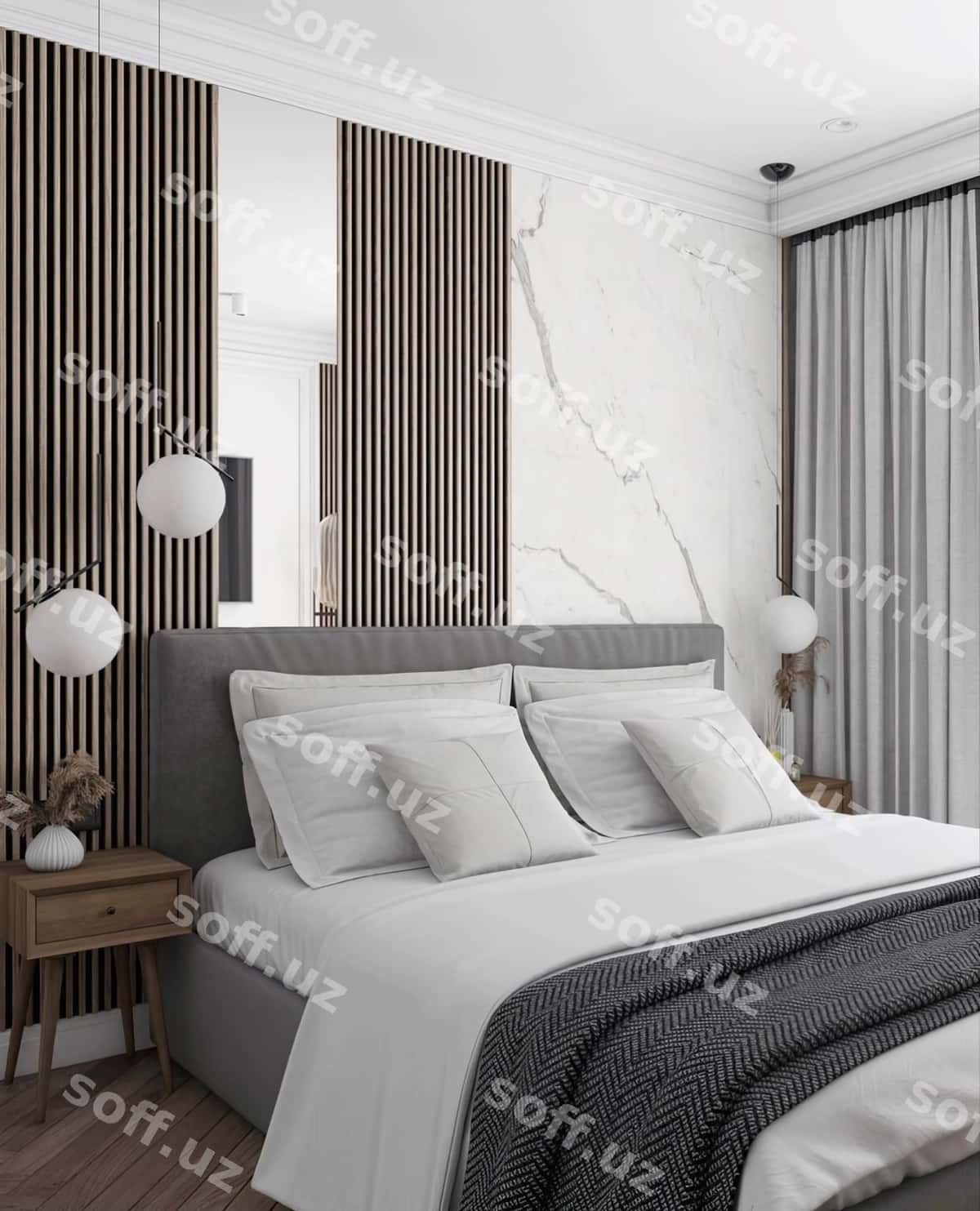 Hovli yotaq o'yinchoq chiroq stol | Bedroom with bed lamp nightstand 1