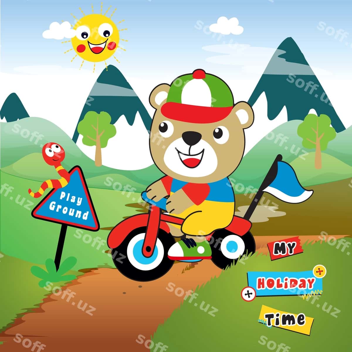 Velosipedchi sayohati multfilmi vektori | Biker trip cartoon vector 1