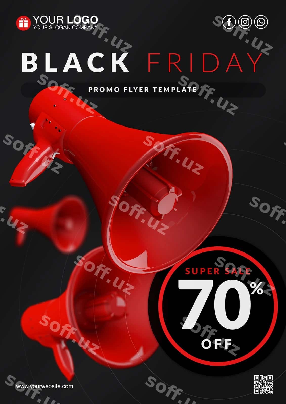 Qora juma reklama varaqasi shabloni | Black friday promo flyer template 1