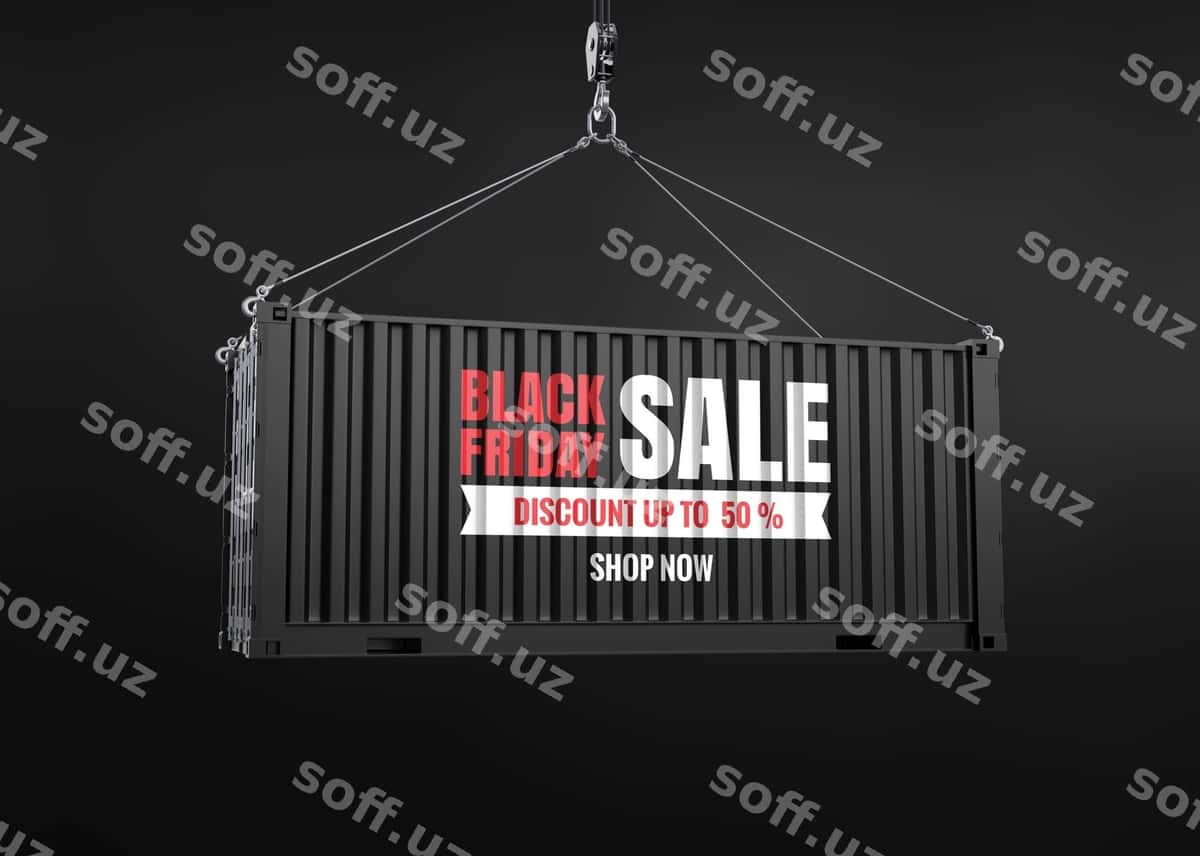 Chernaya pyatnitsa tekst aktsiya konteyner mockup | Black friday text sale container mockup 1