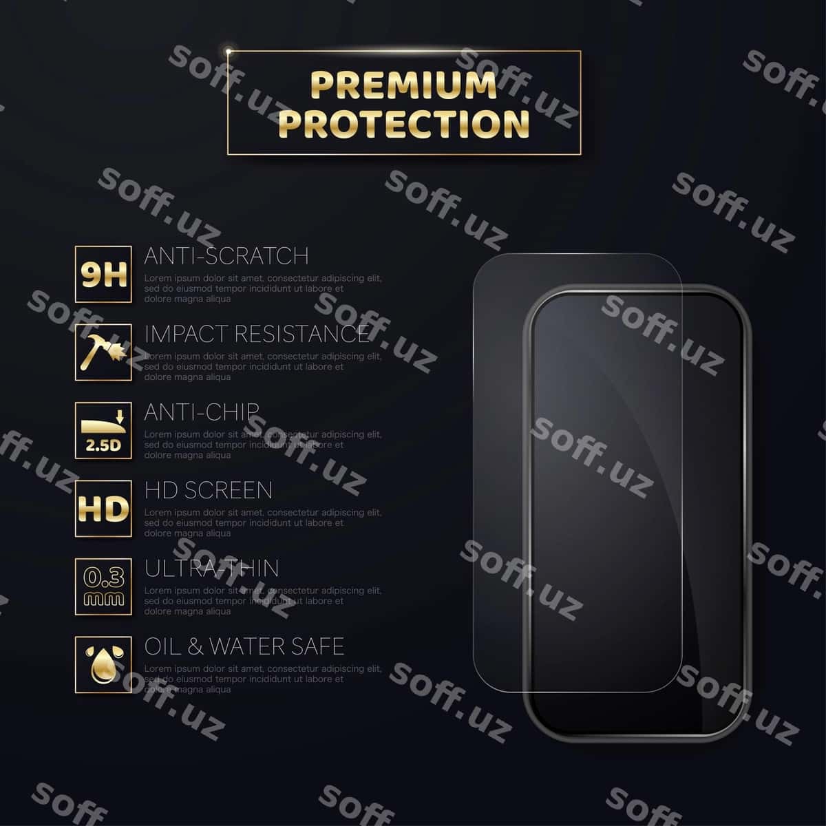 Qora mobil telefon ekran stekli | Black mobile phone screen glass 1