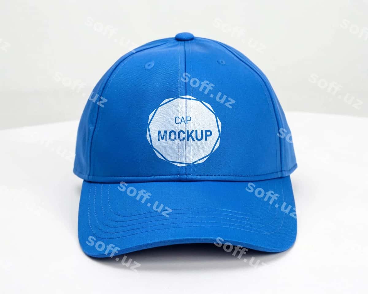 Moviy qalpoq maketi oq fon | Blue cap mockup white background 1