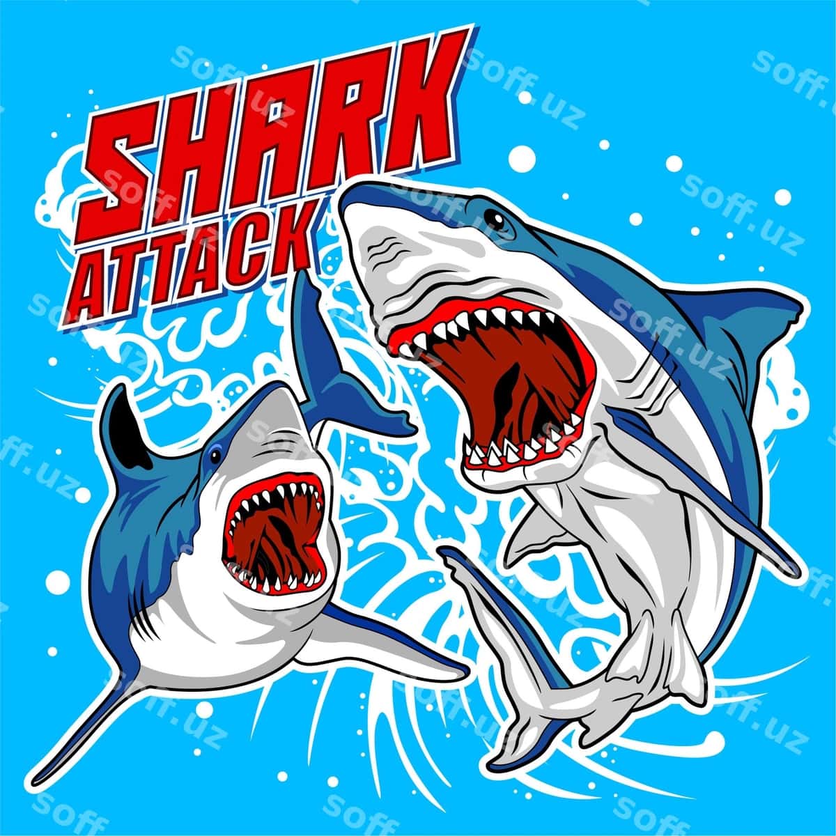 Ko'k poster so'zlar bilan shark hujum qiladi | Blue poster with words shark attack it 1