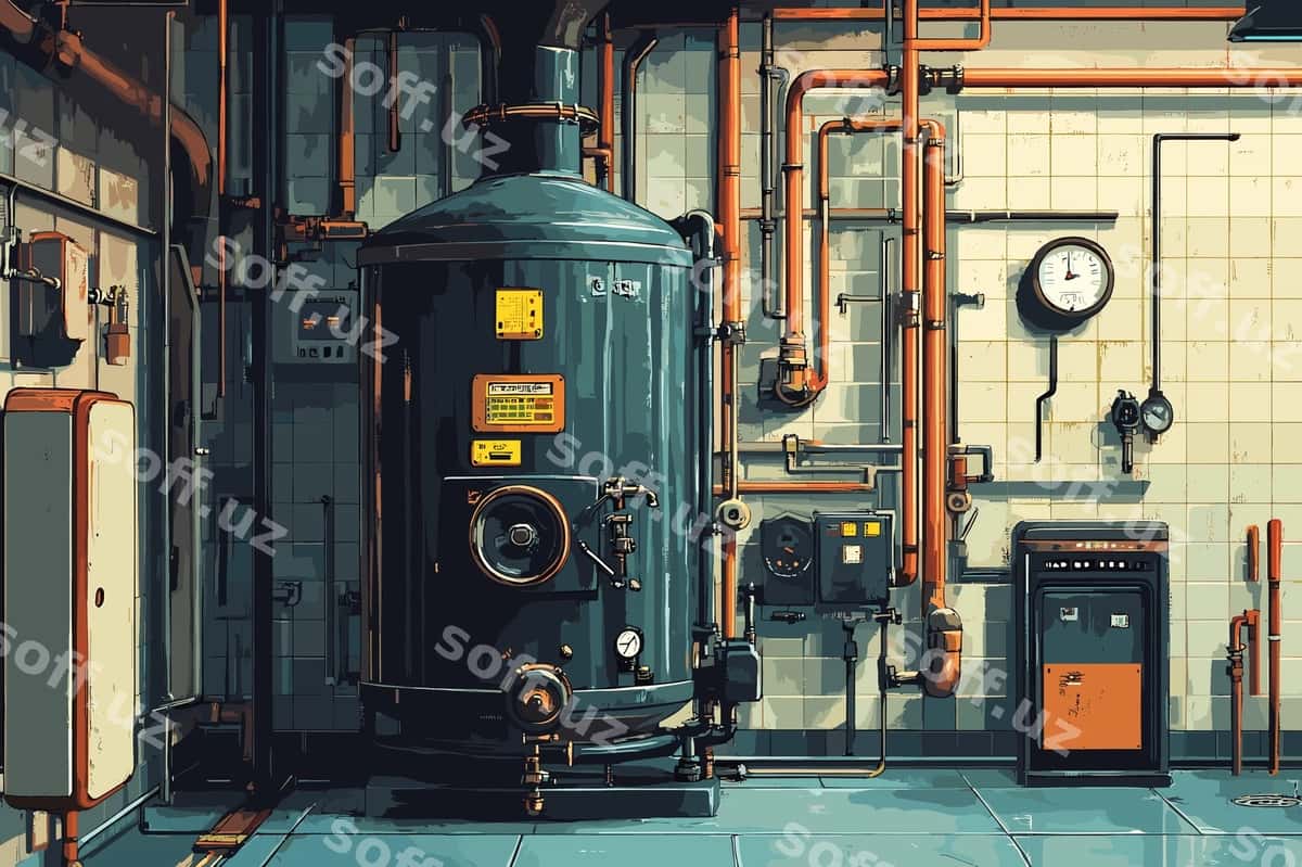 Boiler xona ta'mir sahna illustratsiyasi | Boiler room repair scene illustration 1