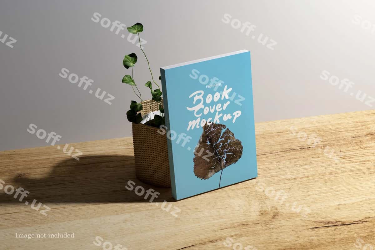 Kitob qoplashi o'simlik bilan namuna | Book cover mockup with plant 1