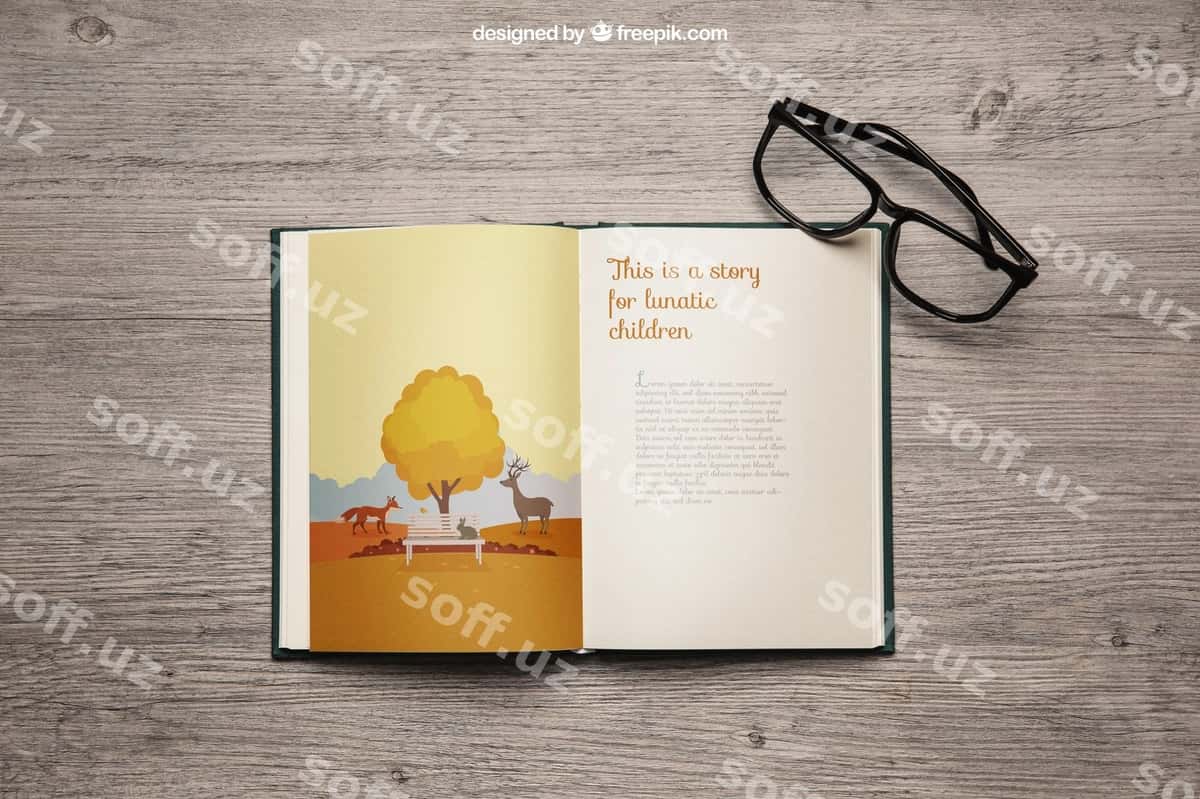 Kitob mockup va ko'zlashiqlar | Book mockup with glasses 1