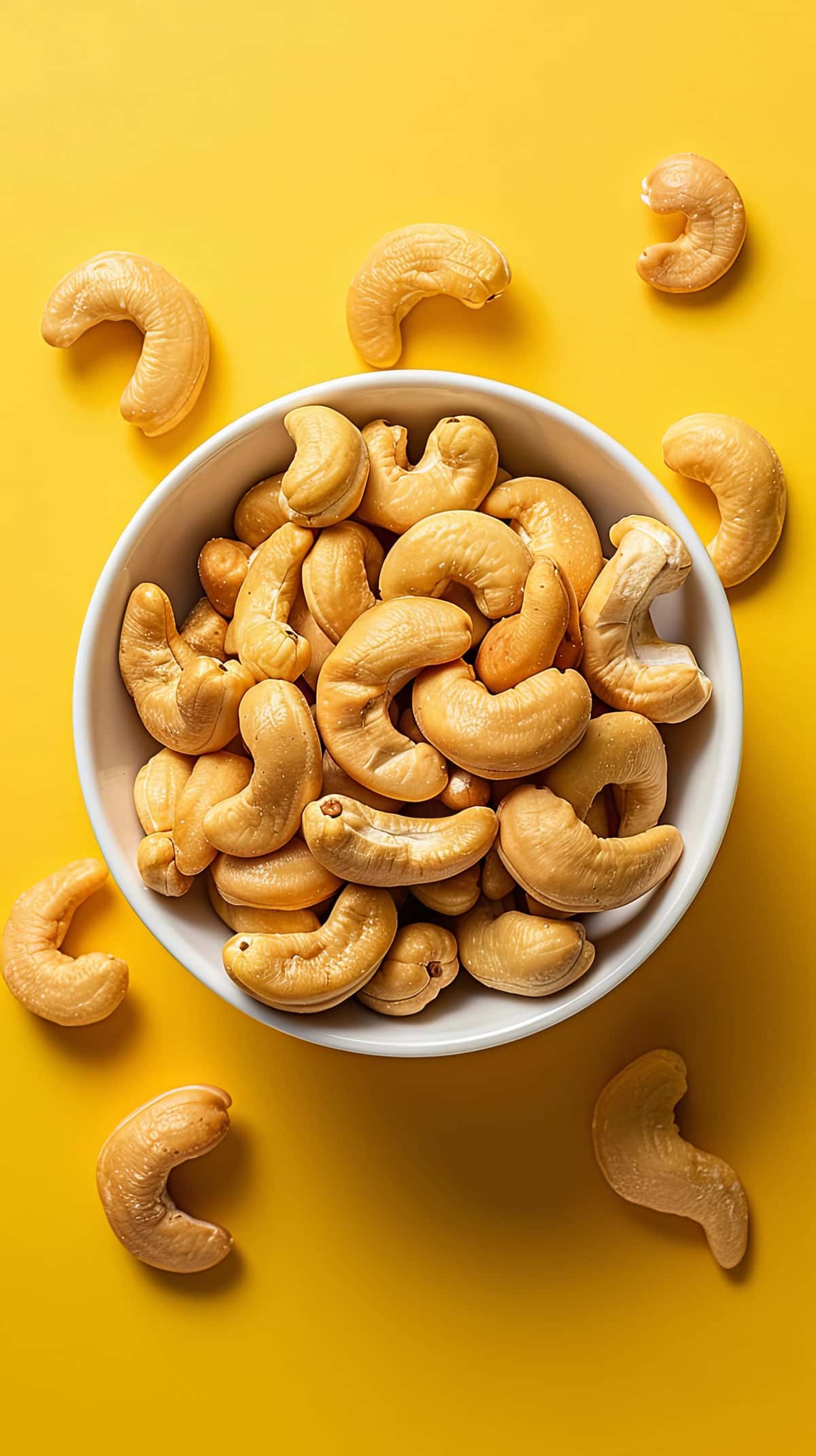 Sariq fonda kaju yong'oqlari kosasi | Bowl cashew nuts yellow background 1