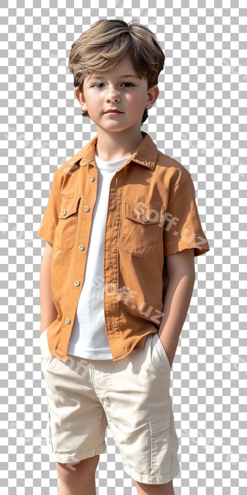 O'g'il bolalar uchun jigarrang ko'ylak oq shimlar | Boy tan shirt white pants 1