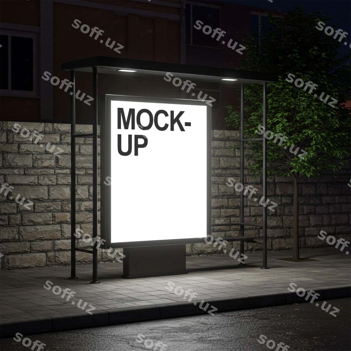 Avtobus bekatidagi reklama maketi kechasi | Bus stop advertising mockup night 1