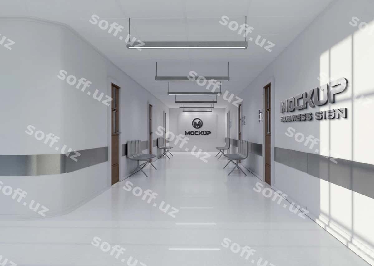 Biznes belgisi koridor maketi | Business sign hallway mockup 1