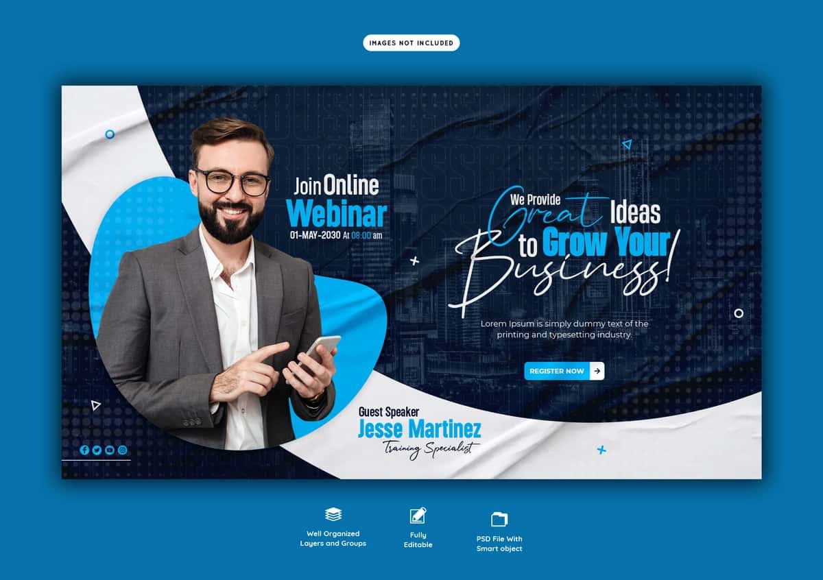 Raqamli marketing jonli vebinar korporativ veb-banner shabloni | Digital marketing live webinar corporate web banner template 1