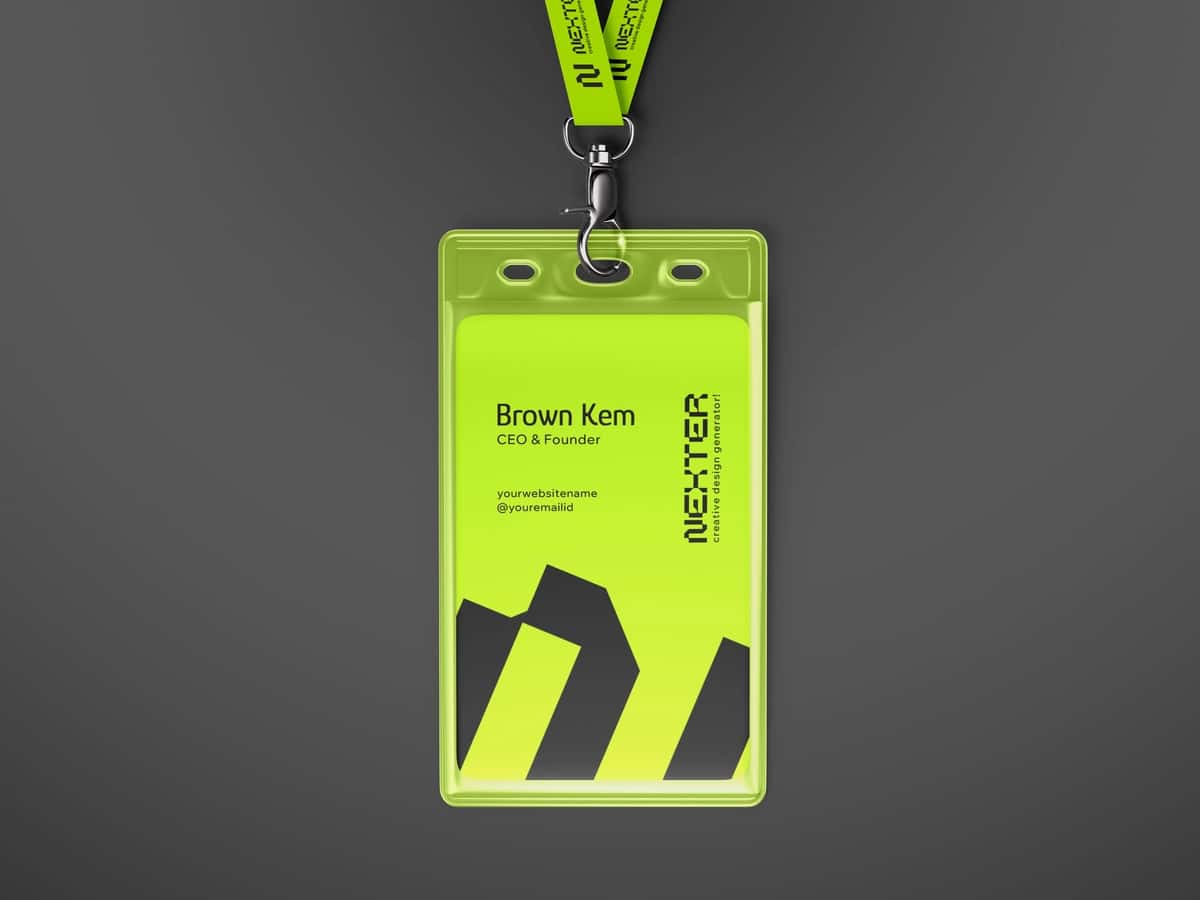 Bog'ichli brending maketi bilan vertikal identifikatsiya kartasi | Vertical id card with lanyards branding mockup 1