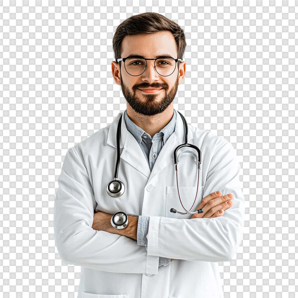 Chiroyli shifokor stetoskopli shifokor formasi shaffof izolyatsiya qilingan | Handsome doctor man with stethoscope doctor uniform isolated transparent 1