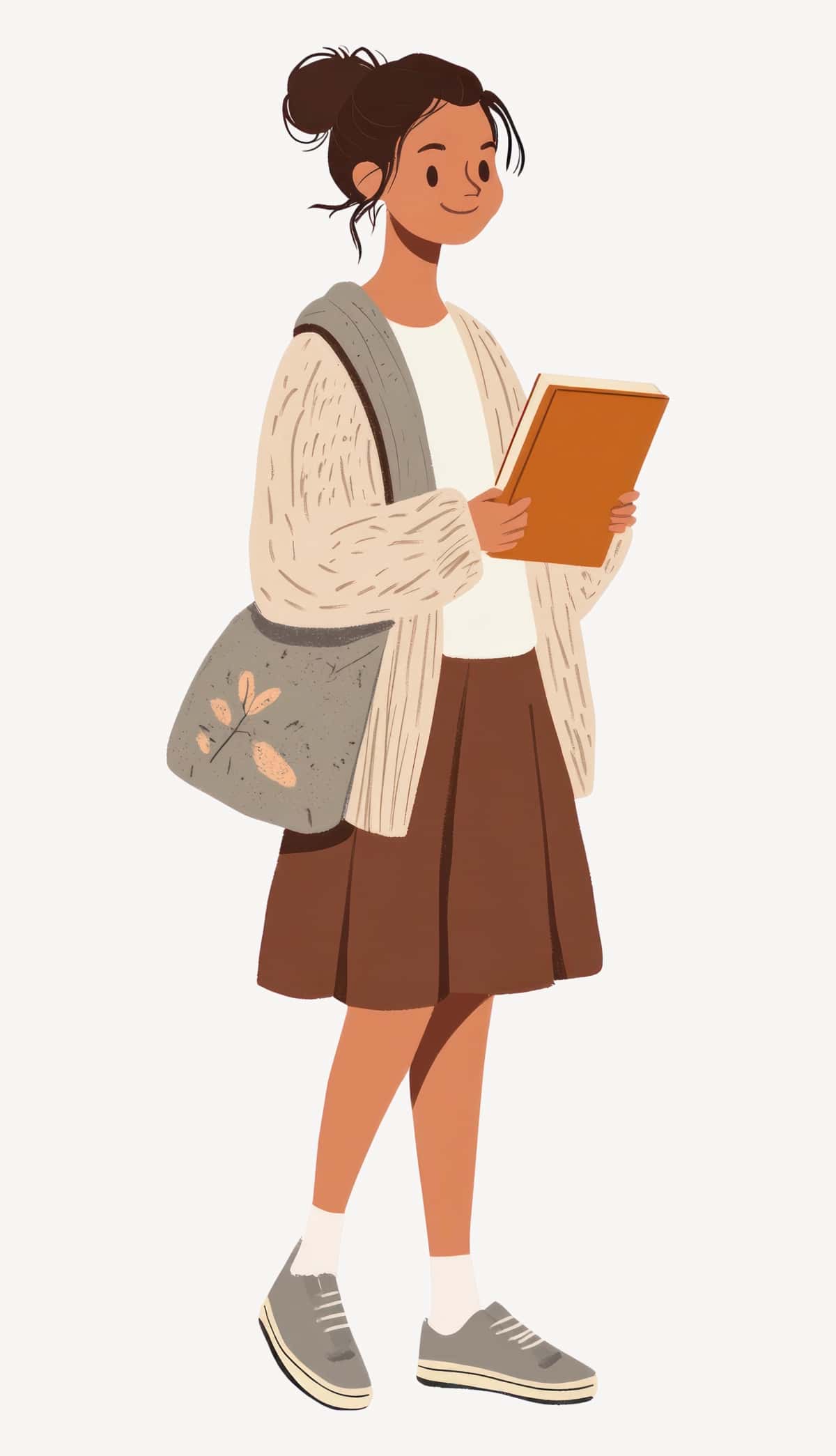Talaba qizning yubka kitobi tasviri vektori | Student girl skirt book illustration vector 1
