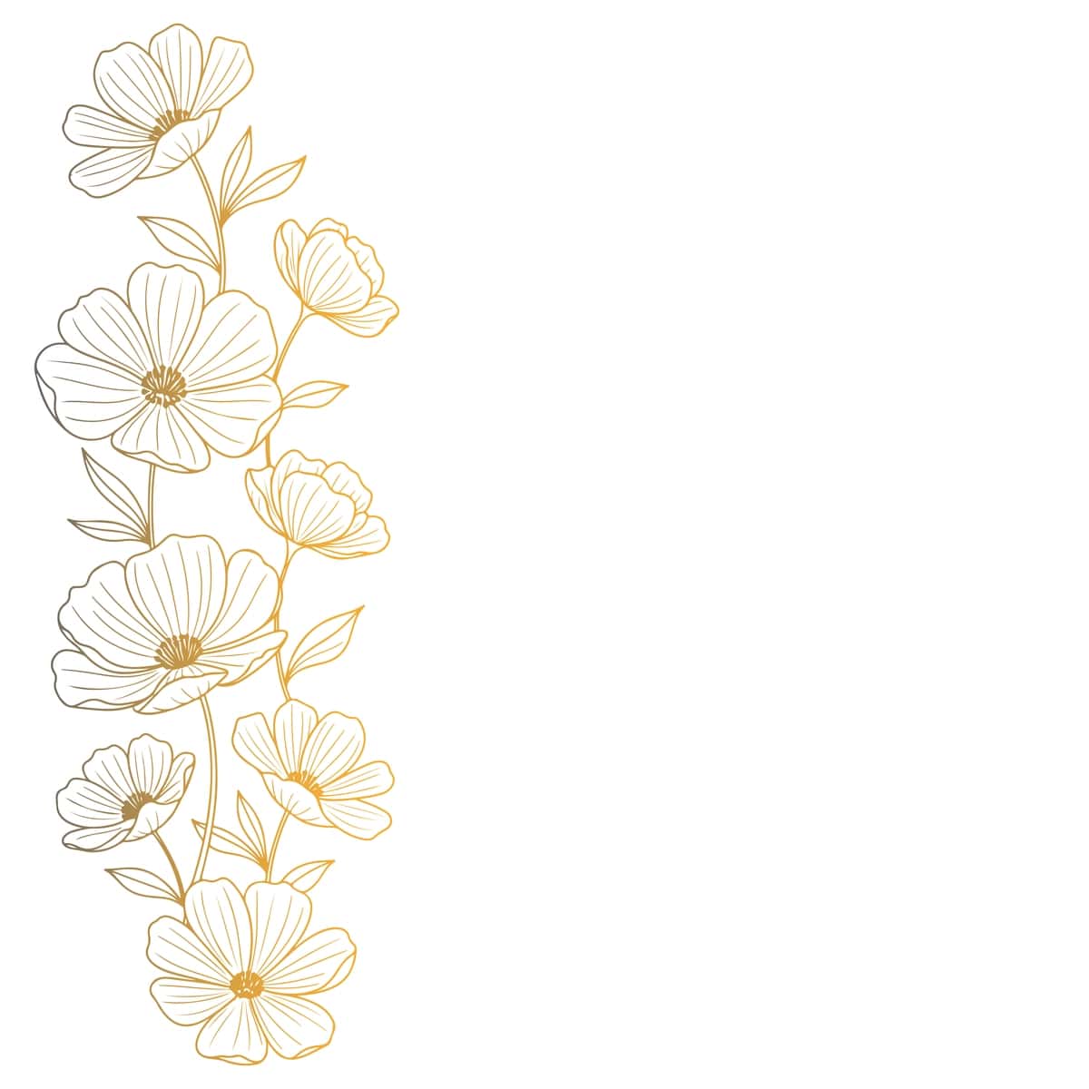 Hashamatli oltin gulli chegara vektori nafis chizilgan rasmlari bilan | Luxury golden floral border vector with elegant line art flowers 1