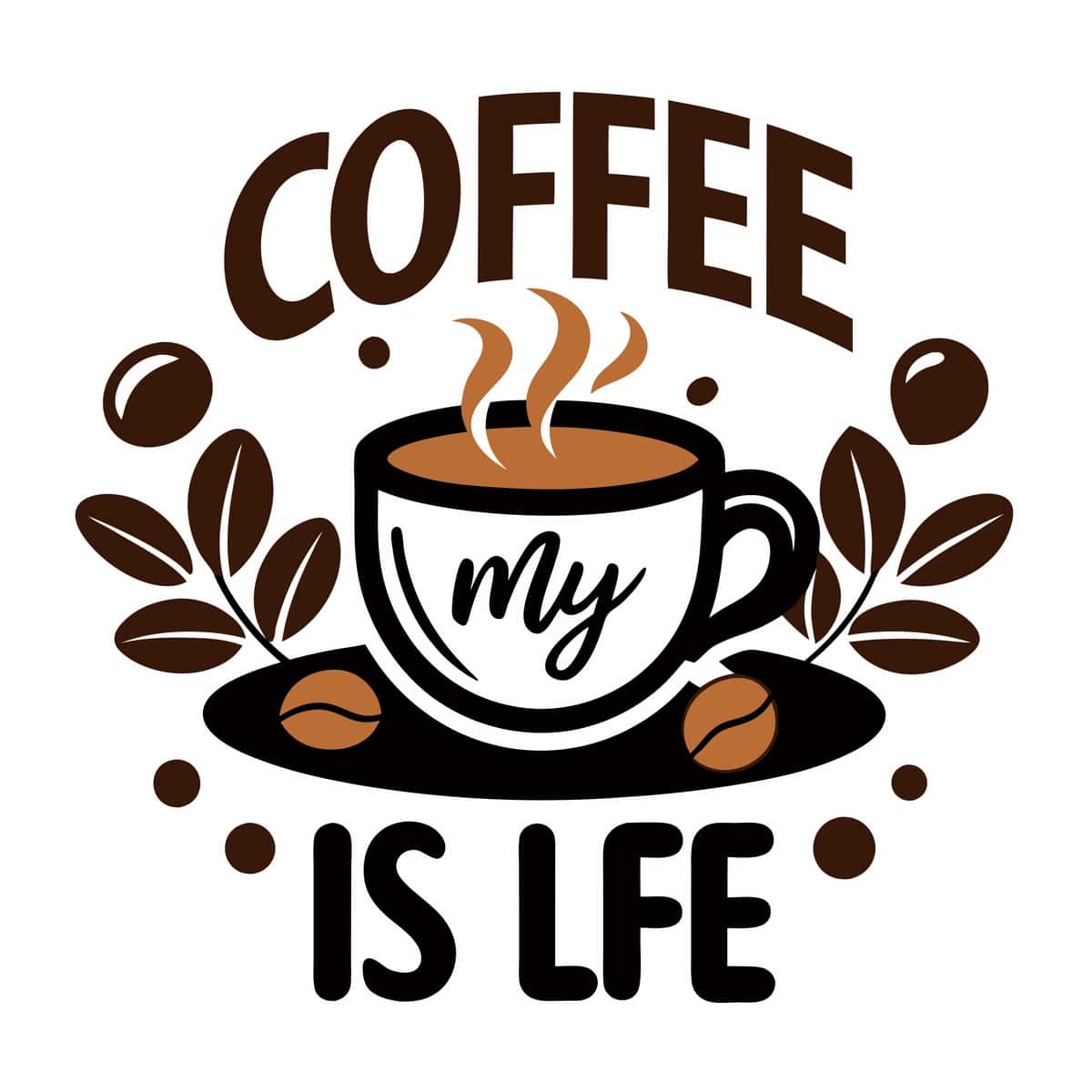 Qahva - bu mening hayotim tipografiyasidagi futbolka dizayni | Coffee is my life typography tshirt design 1