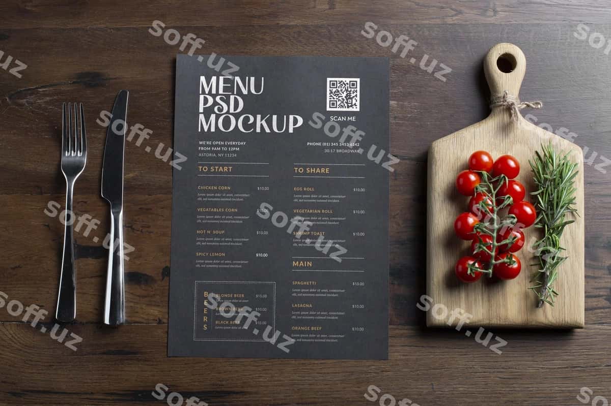 Kafe qog'oz menyusining maketi | Cafe paper menu mock up 1