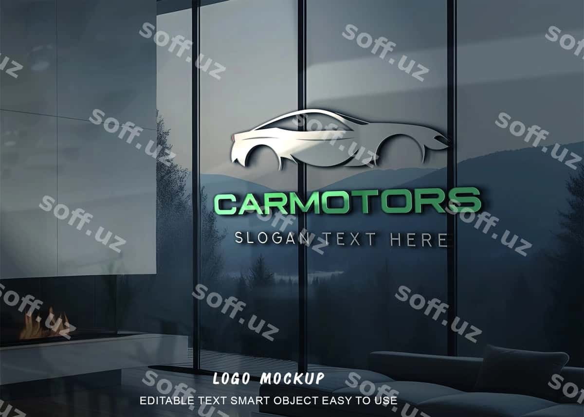 Mashina motorlar logotipi namunasi steklyan oyna | Car motors logo mockup glass window 1