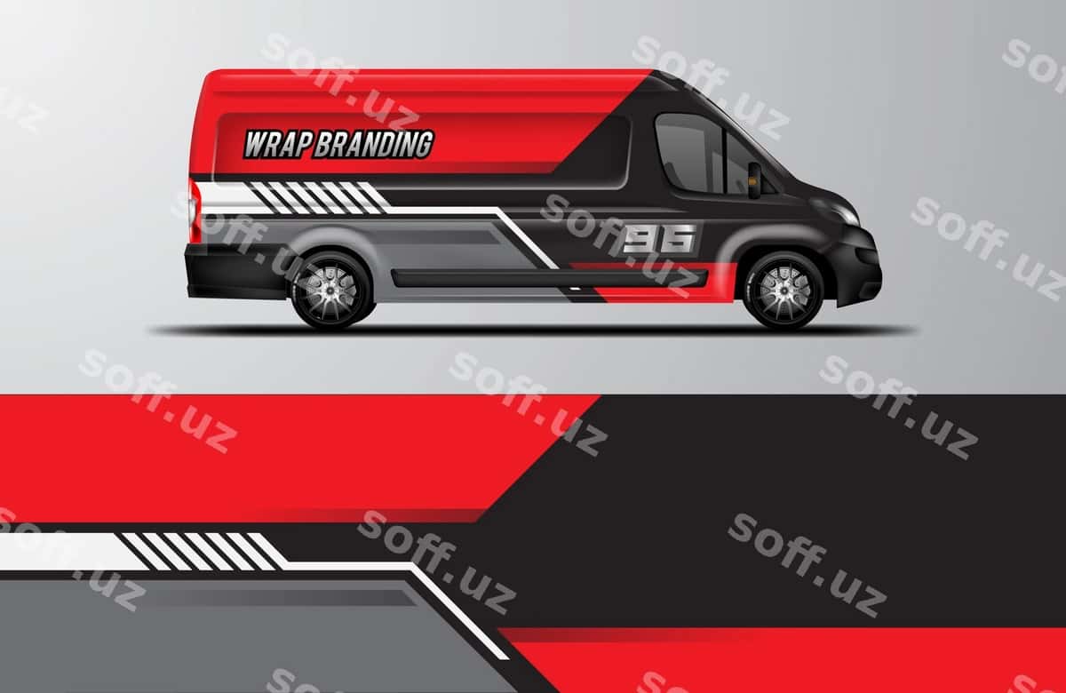 Avtomobil o'rash furgoni dizayni vektori | Car wrap van design vector 1