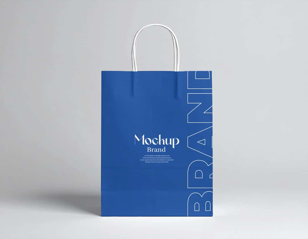Haqiqiy qog'oz xarid qilish paketining maketi brendingli qadoqlash dizayni | Realistic paper shopping bag mockup branding packaging design 1