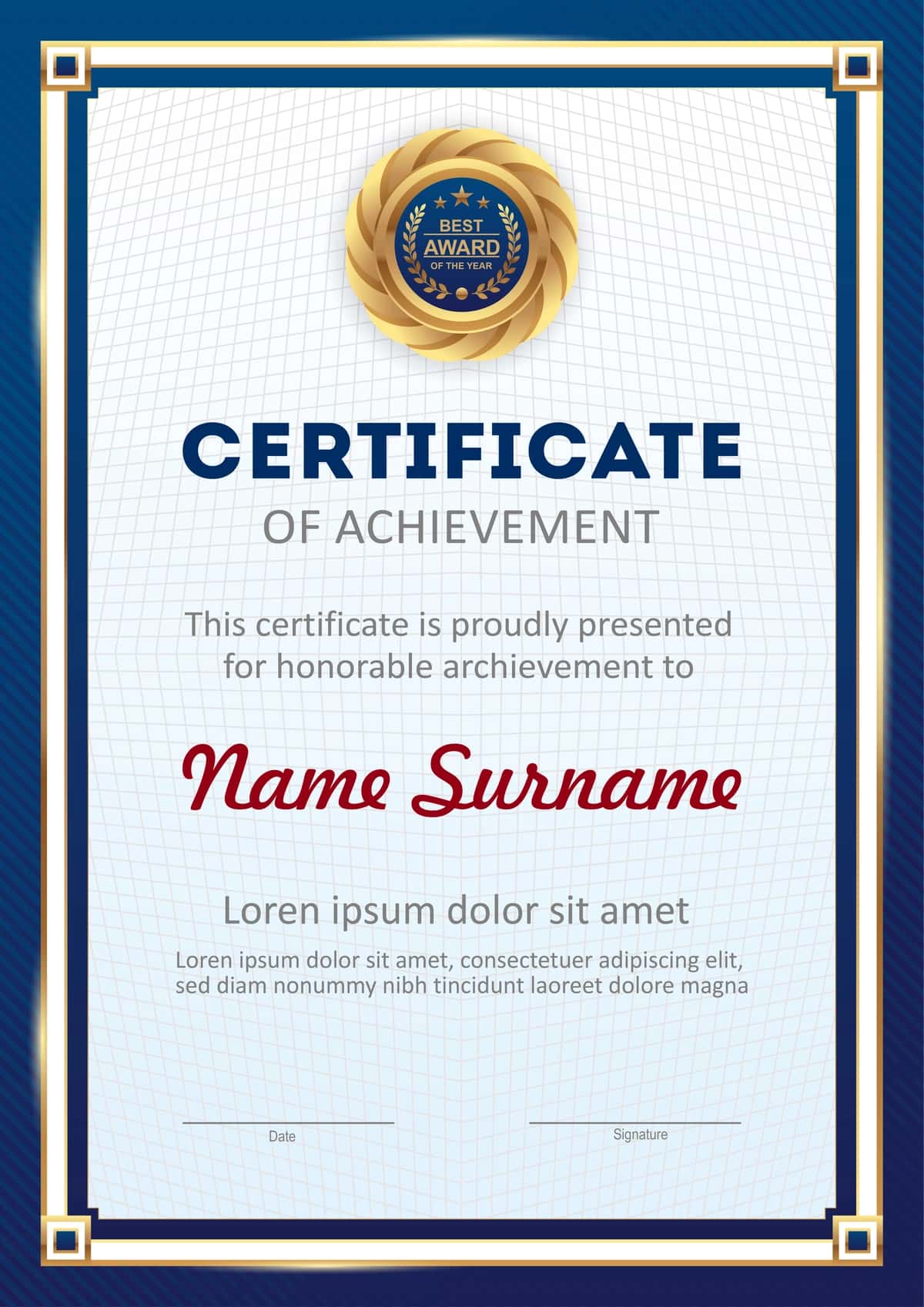 Vektorli ko'k oltin sertifikat shabloni | Vector blue gold certificate template 1