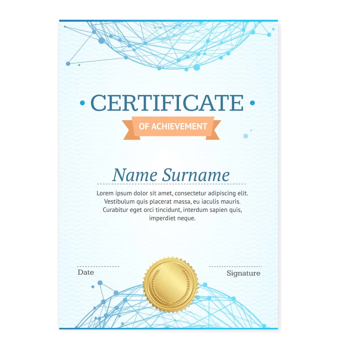 Mavhum tarmoqli vektor tasviri bilan sertifikat vertikal shabloni | Certificate vertical template with abstract mesh sphere vector illustration 1