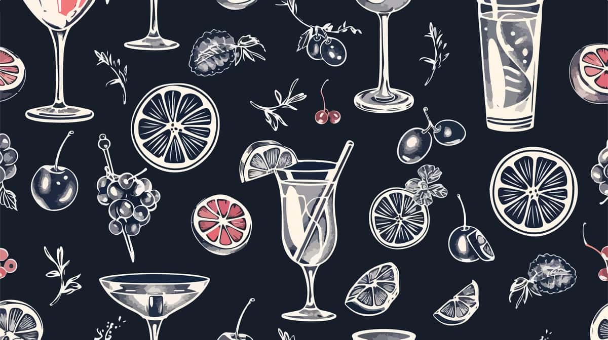 Elegant choksiz kokteyl ichimliklar naqsh oq fon | Elegant seamless cocktail drinks pattern white background 1