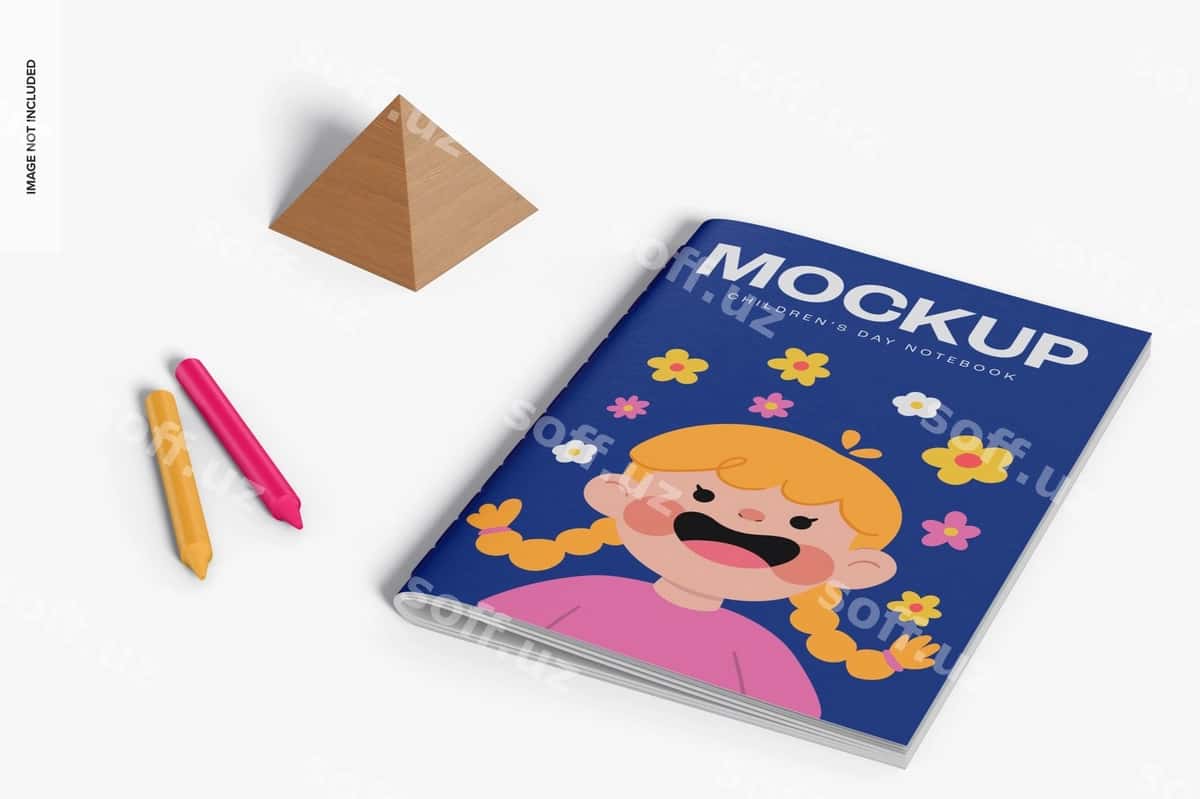 Bolalar kuni daftar shabloni perspektivasi | Childrens day notebook mockup perspective 1