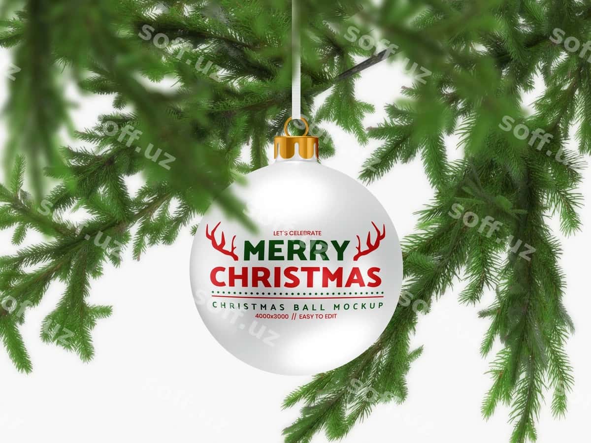 Yangi yil daraxti shar mockup shablon | Christmass tree ball mockup template 1