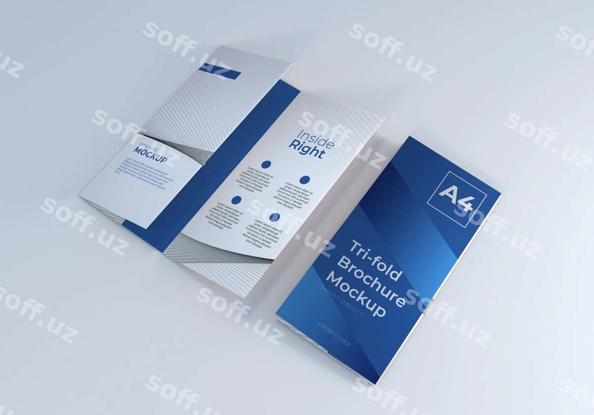 Toza uch qatlamli broshyr mockup shabloni | Clean trifold brochure mockup template 1