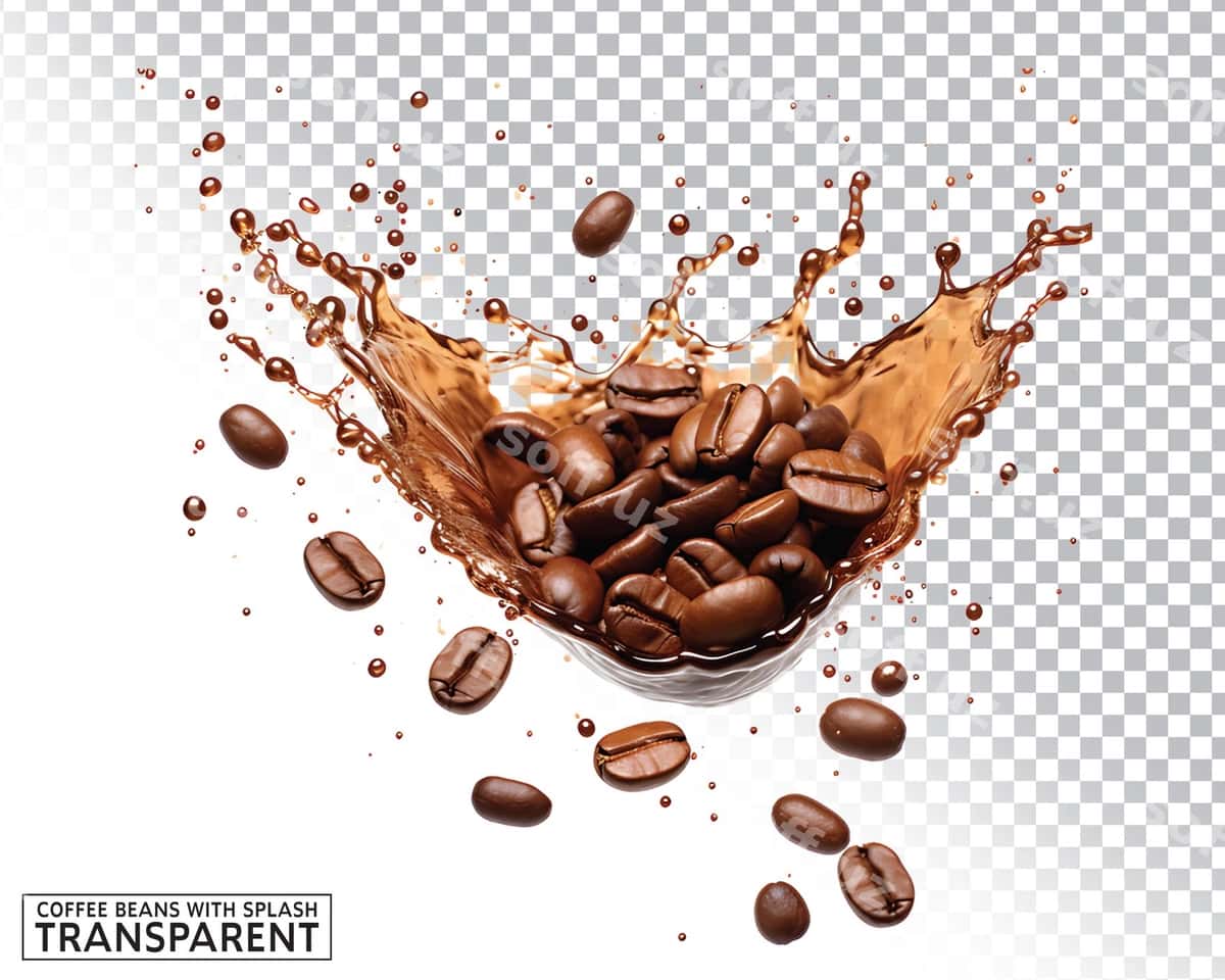 Qahvo bonqonlari shaffof chaynalar bilan | Coffee beans with splash transparent 1