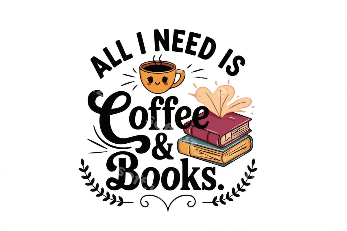Kofe kitoblar sevuvchilar futbolkalar san'ati | Coffee books lovers tshirt art 1