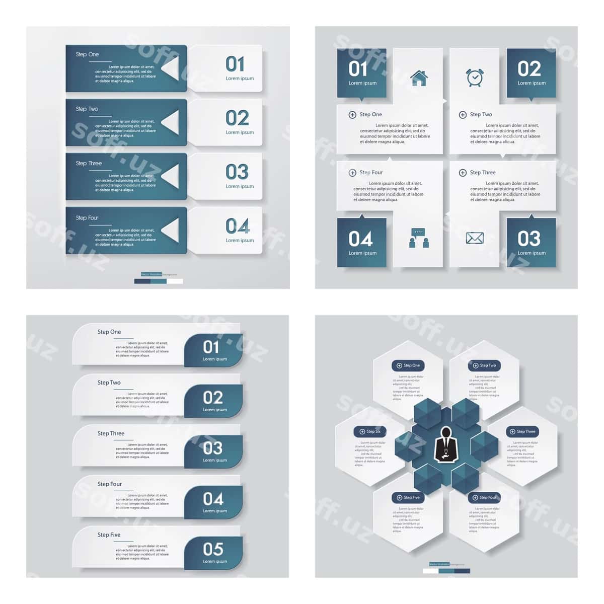4-to'plam ko'k rangli dizayn shabloni | Collection 4 blue color design template 1