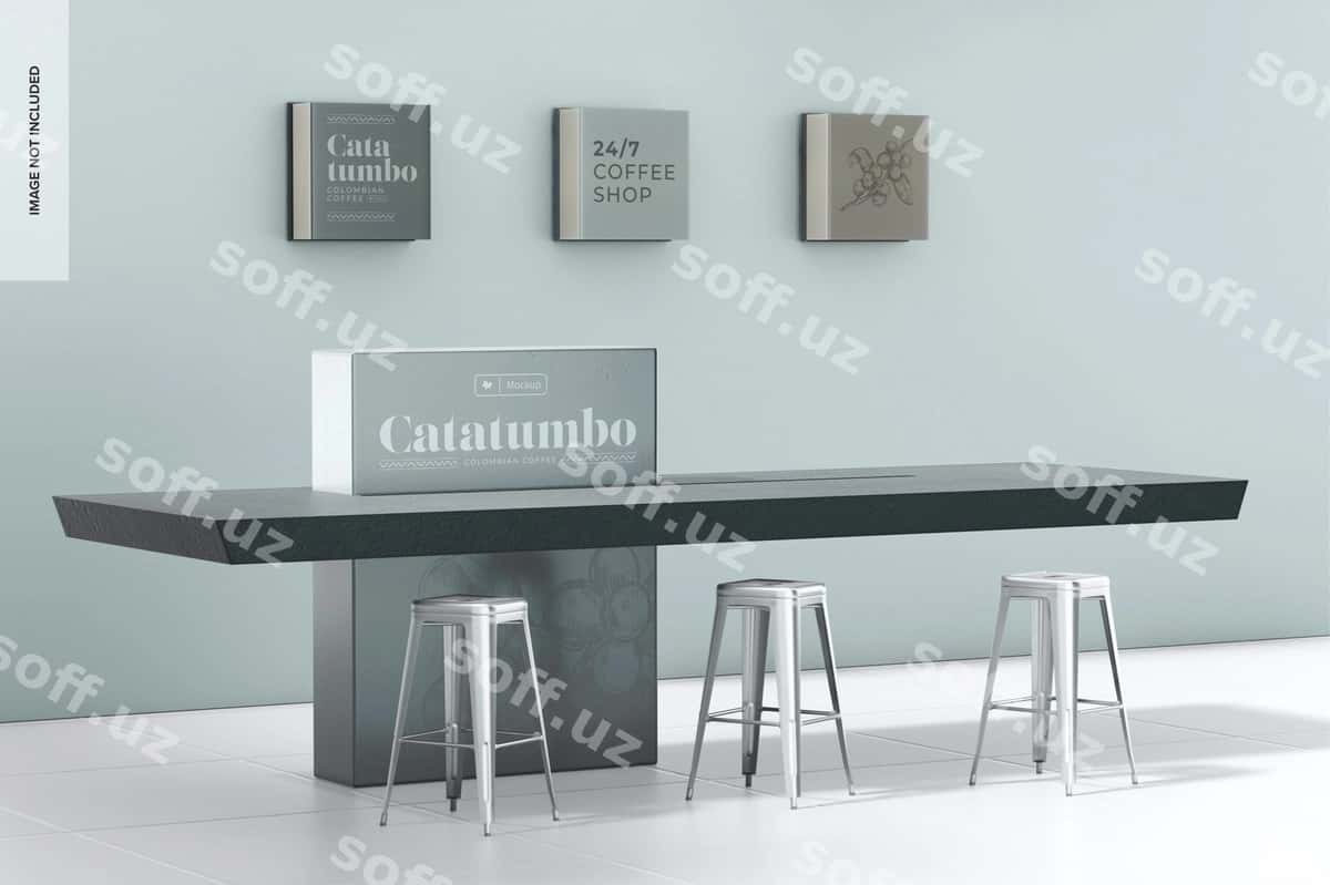 Betoni stol modeli belgi bilan | Concrete table mockup with sign 1