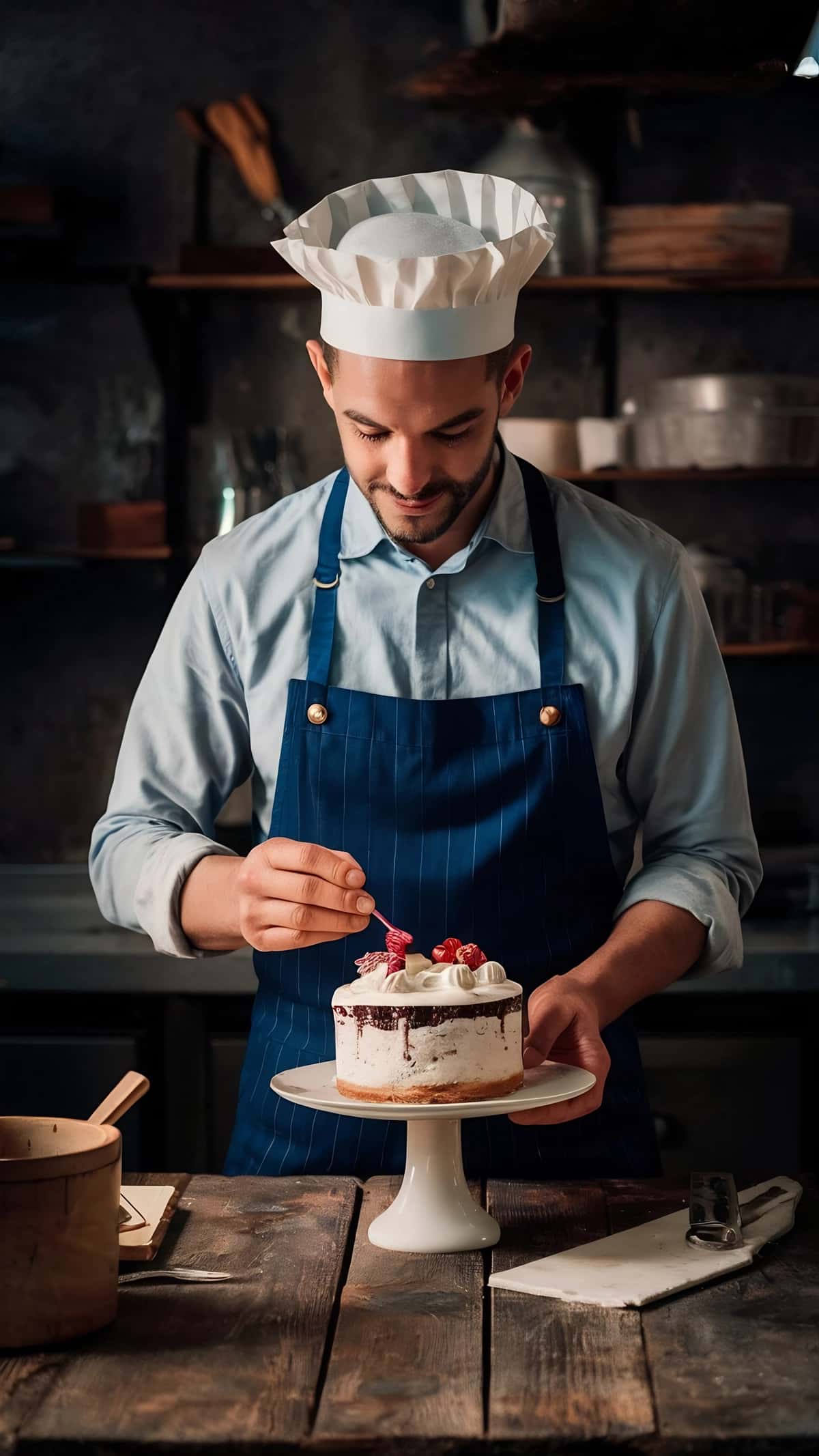 Qandolatchi formasi keklarni bezatadi | Confectioner uniform decorates cakes 1