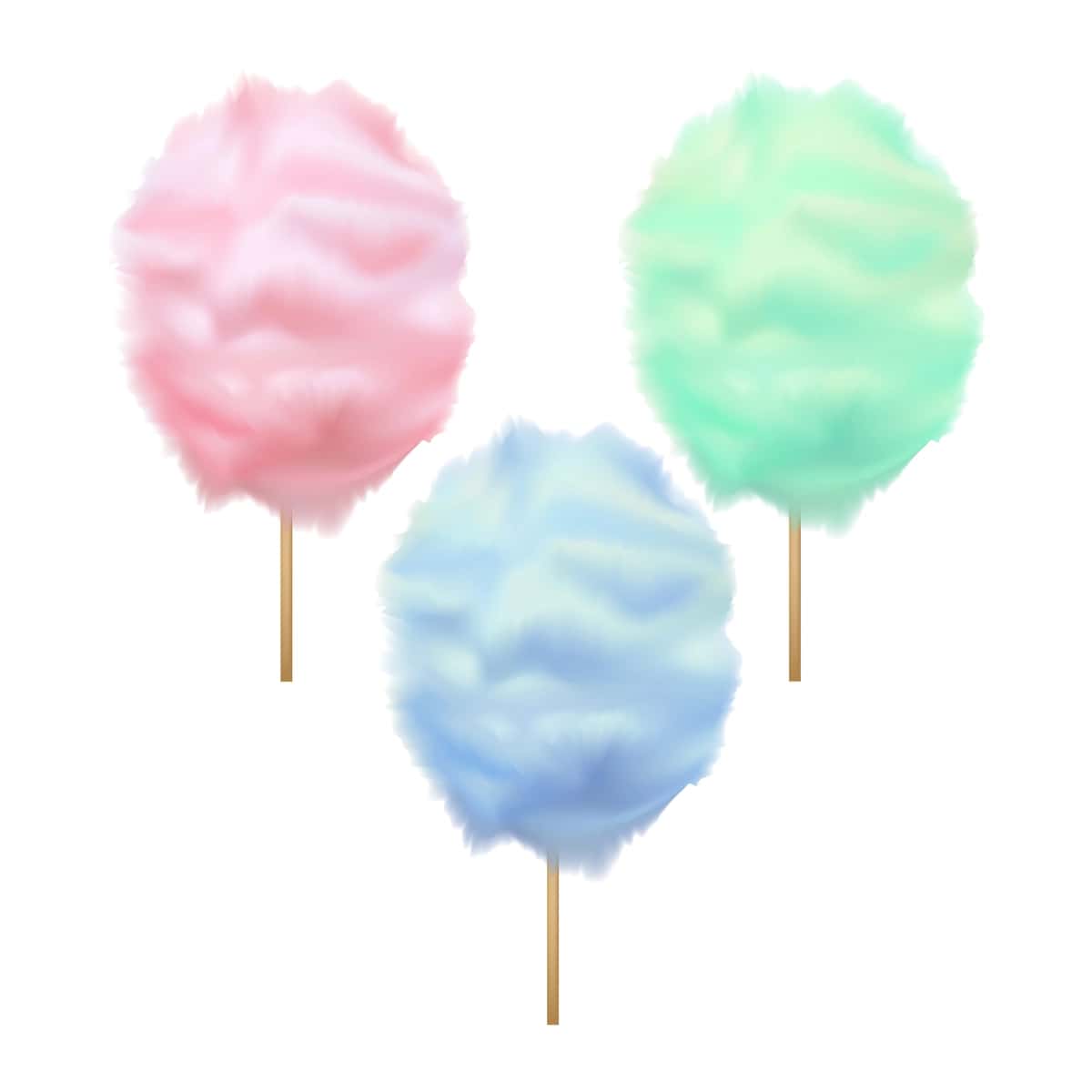 Haqiqiy batafsil 3D rangli paxta konfetlari to'plami vektori | Realistic detailed 3d color cotton candy set vector 1