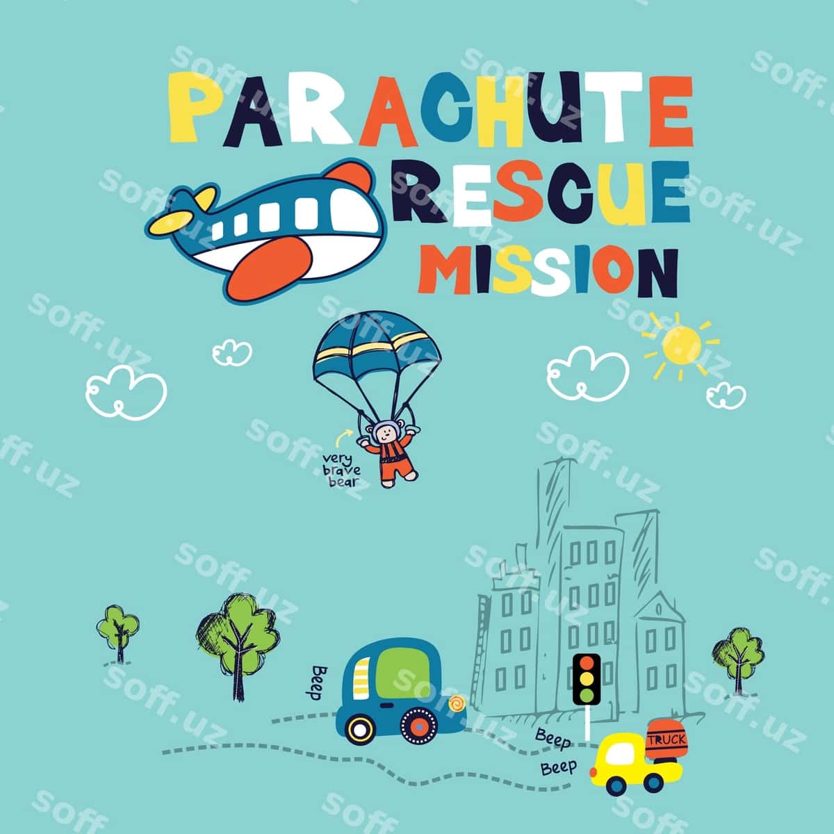 Chiroyli ayiq parashyut bilan tushgan vektor illustratsiyasi | Cute bear parachuting vector illustration 1