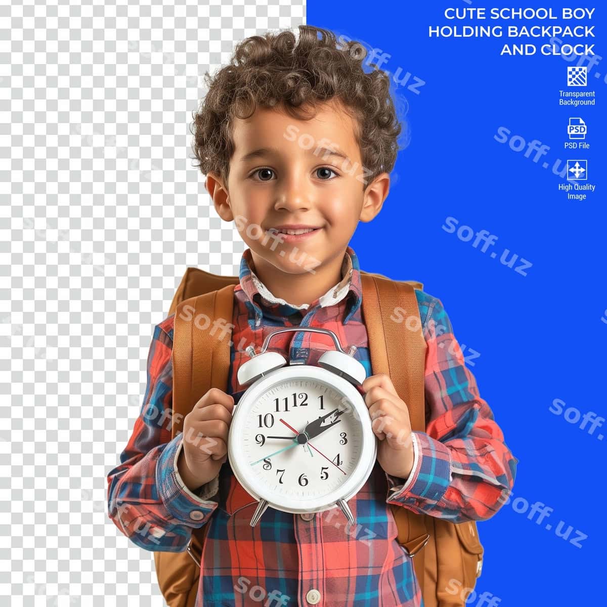 Chiroyli maktab o'quvchisi soatli rucksak bilan | Cute schoolboy with backpack clock 1