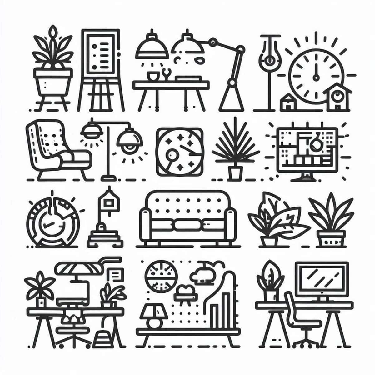 Ichki dizayn elementi kontur piktogramma to'plami 4 | Interior design element outline icon set 4 1