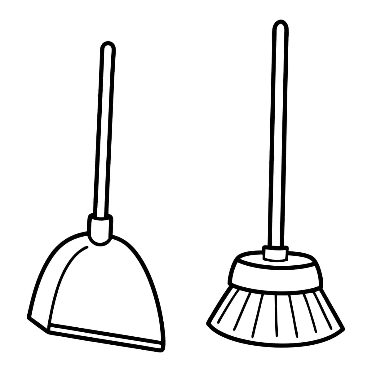 Oddiy chiziqli san'at illyustratsiyasi changyutgich supurgi | Simple line art illustration dustpan broom 1
