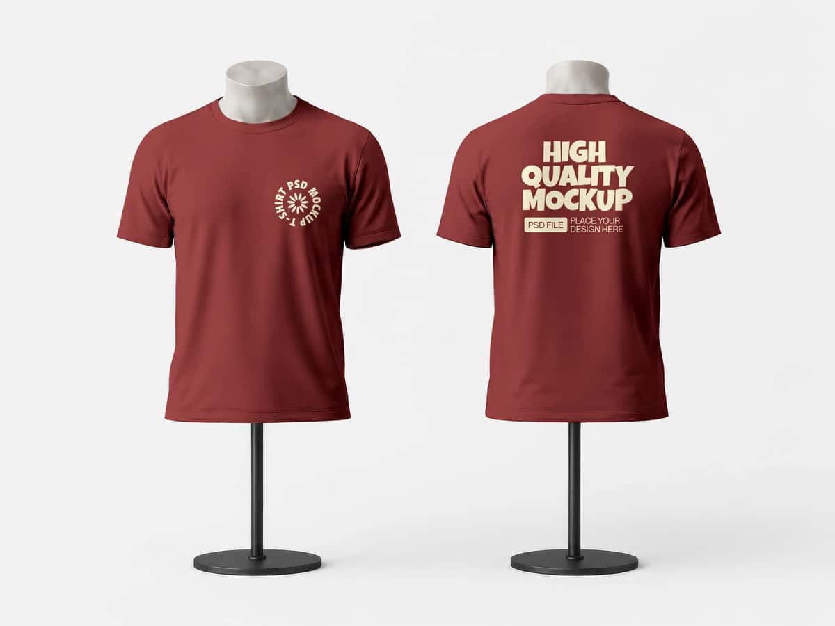 Oldindan orqa ko'rinishdagi qizil futbolka maketi manekenlari | Front back view red t shirt mockup mannequins 1