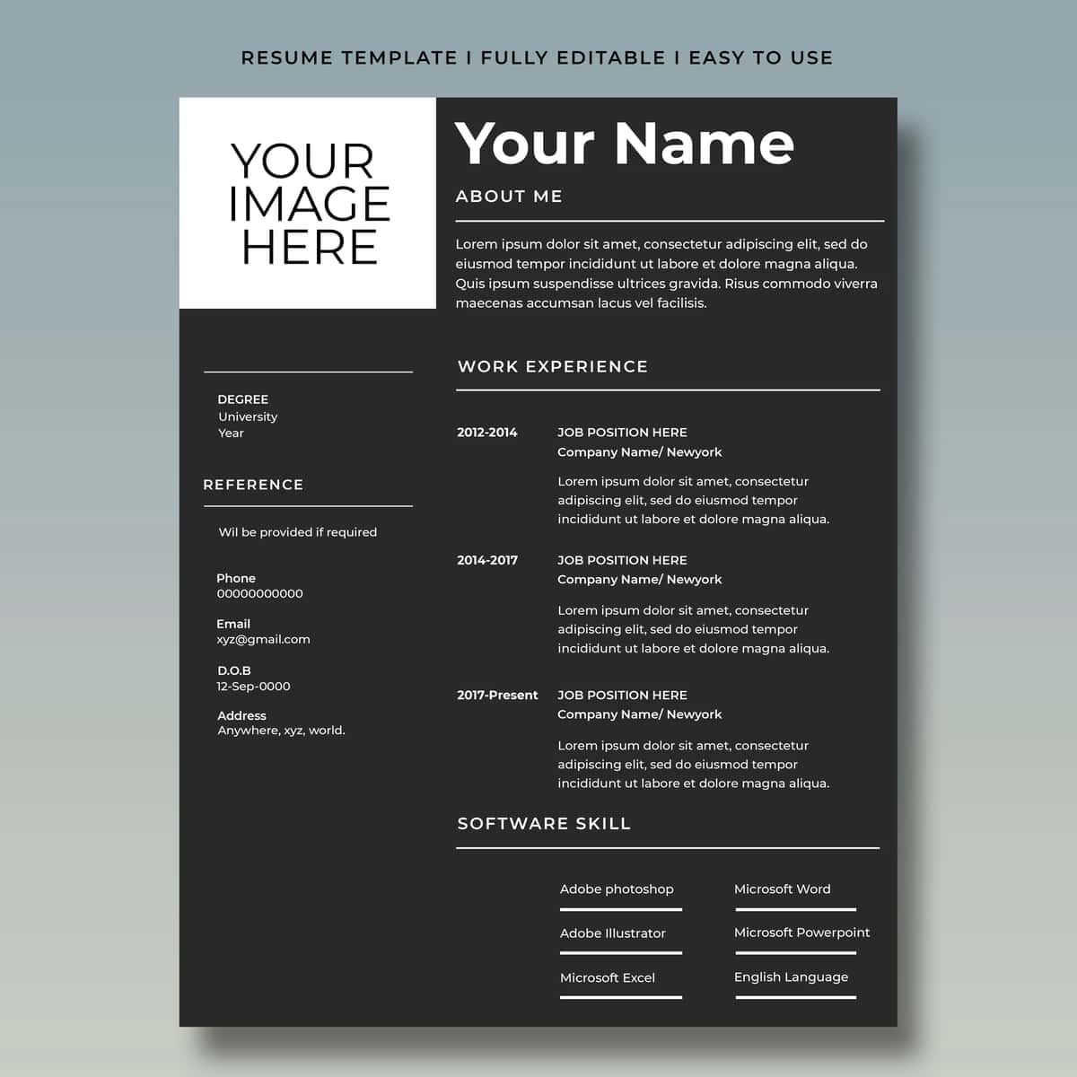 Zamonaviy uslubdagi kulrang rezyume shabloni | Modern style gray resume template 1