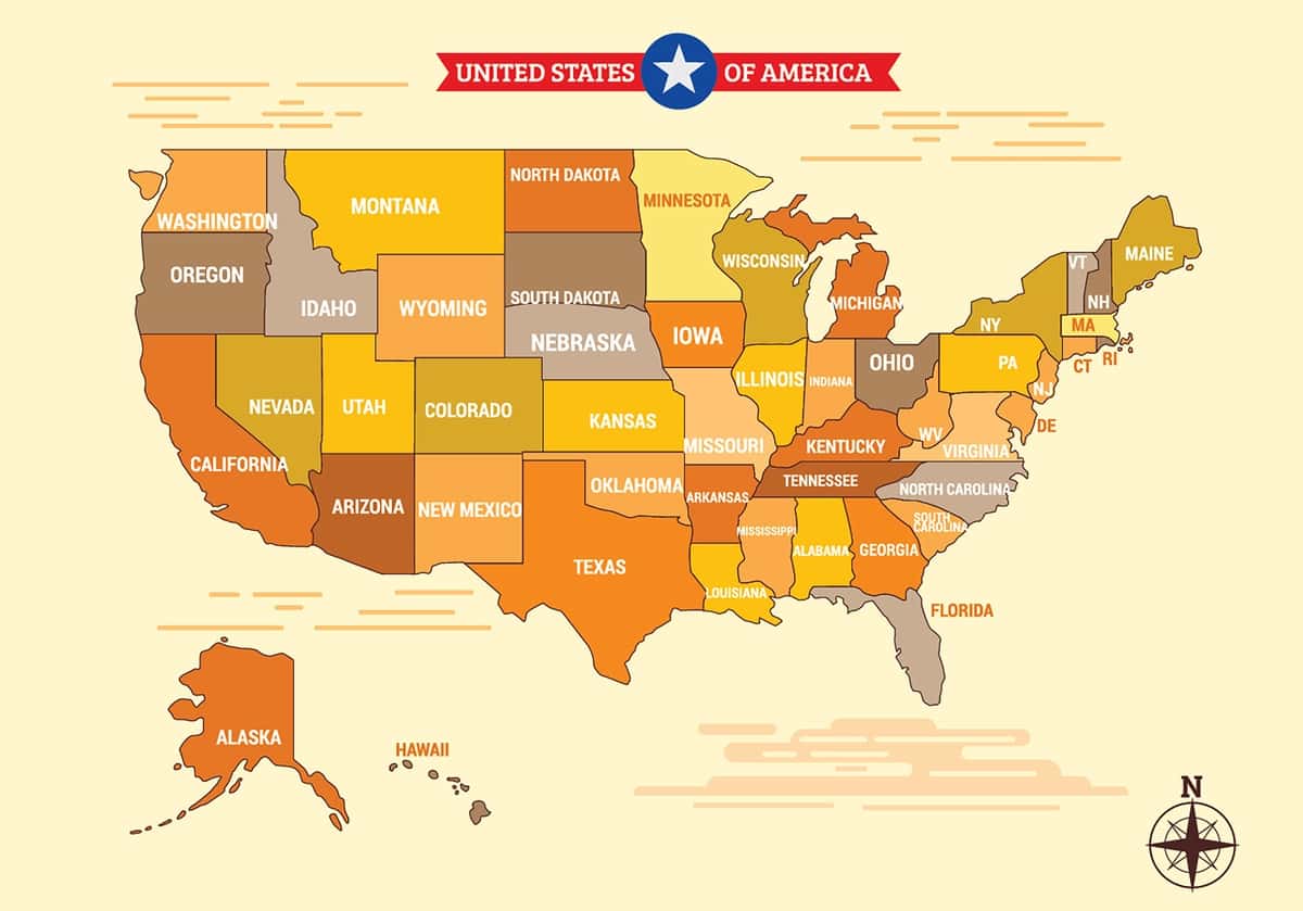 Chiroyli vintage grafik vektor AQSh xaritasi Amerika Qo'shma Shtatlari | Beautiful vintage graphic vector usa map united states america 1