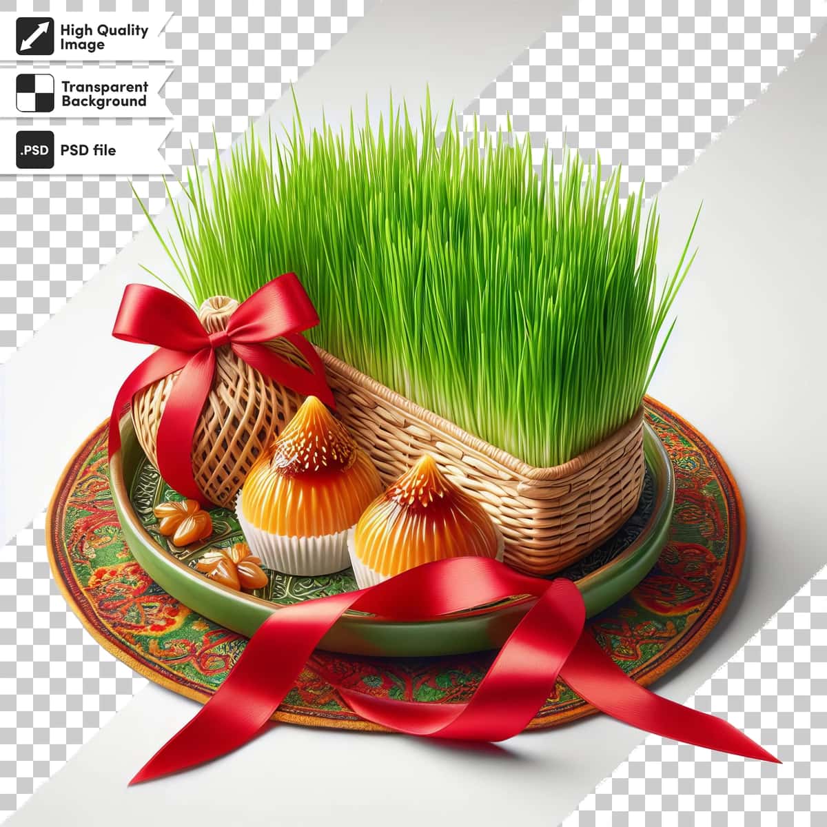 Psd bayrami bilan tabriklaymiz, yangi yashil o't novdalari bilan! | Psd congratulations nowruz with fresh festive green herb sprout 1