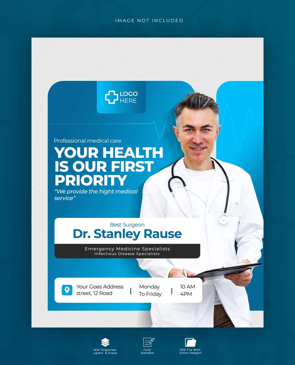 Tibbiy salomatlik plakati varaqasi dizayn shabloni | Medical health posteror flyer design template 1