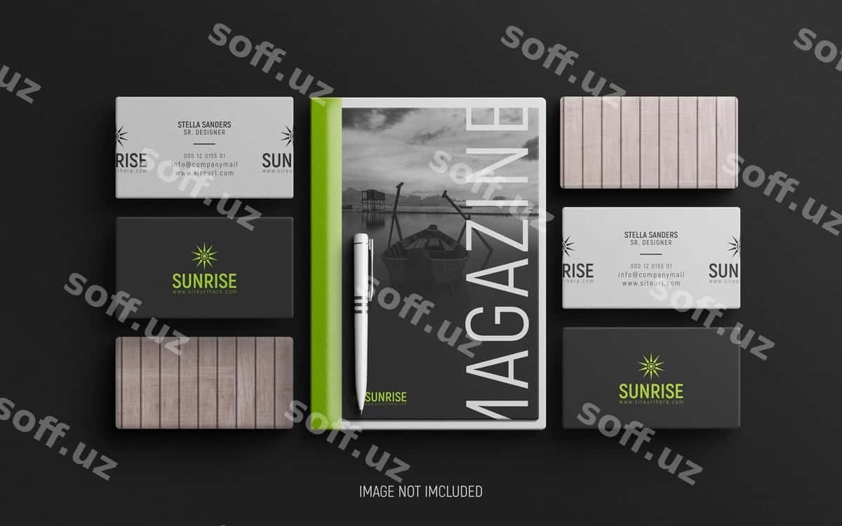 Qorong'i ofis materiallari mockup | Dark stationery mockup 1
