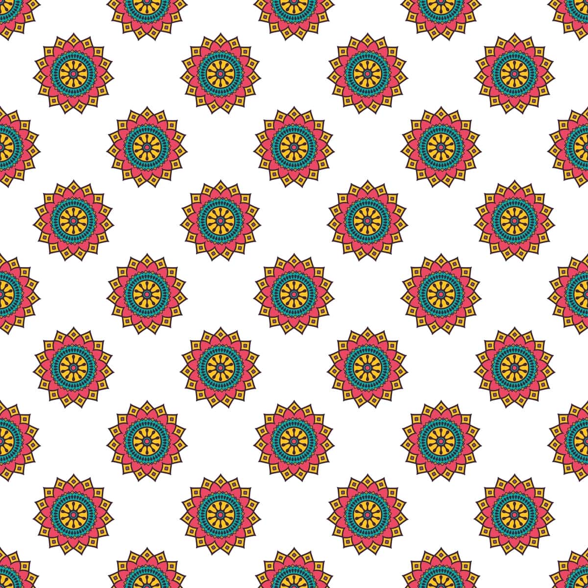 Choksiz naqshli gulli mandala oq fon | Seamless pattern flower mandala white background 1