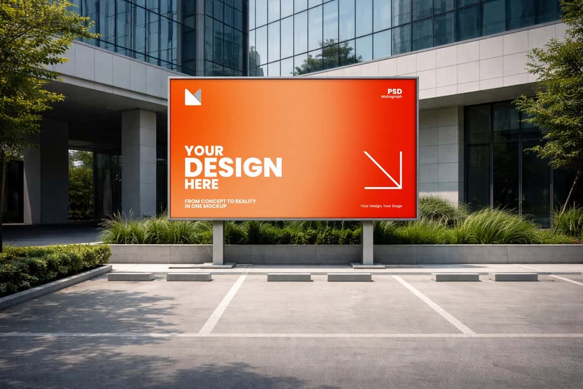 Haqiqiy tashqi reklama taxtasi maketi shahar savdo muhiti | Realistic outdoor billboard mockup urban commercial setting 1